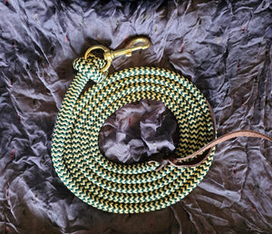 Handcrafted 10' Lead Rope with Leather Popper — Hunter Green & Tan