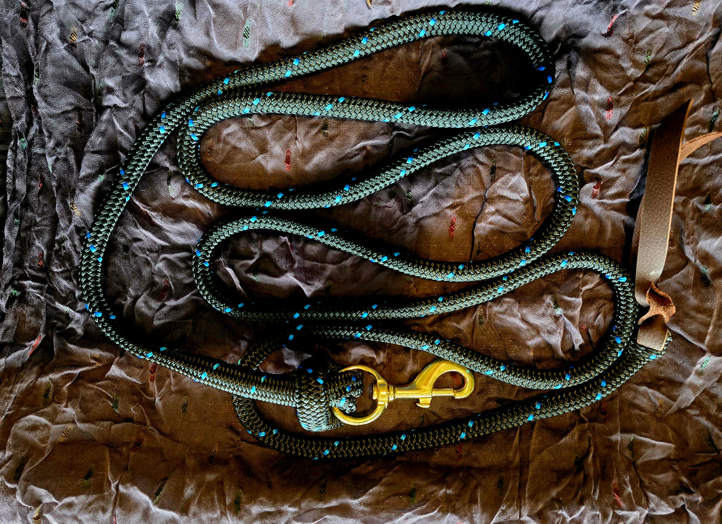 Handcrafted 10' Lead Rope with Leather Popper — Starry Night (Black with Blue)