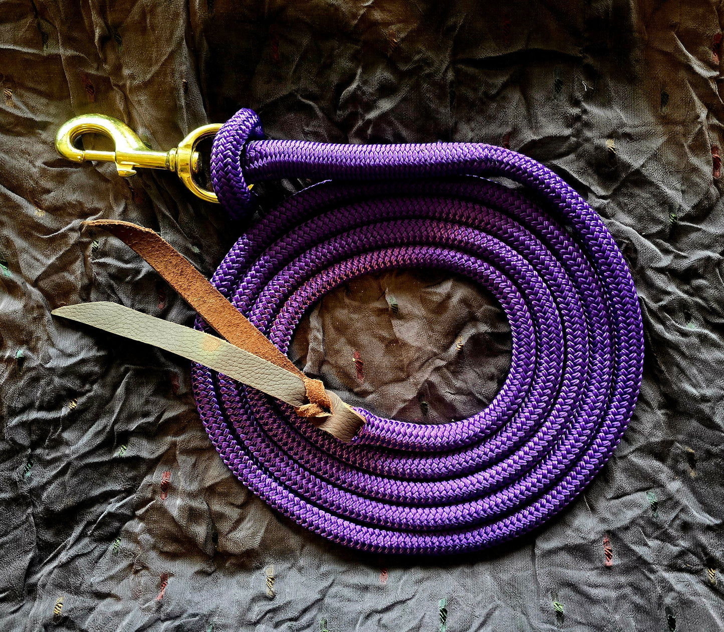 Handcrafted 10' Lead Rope with Leather Popper — Royal Purple
