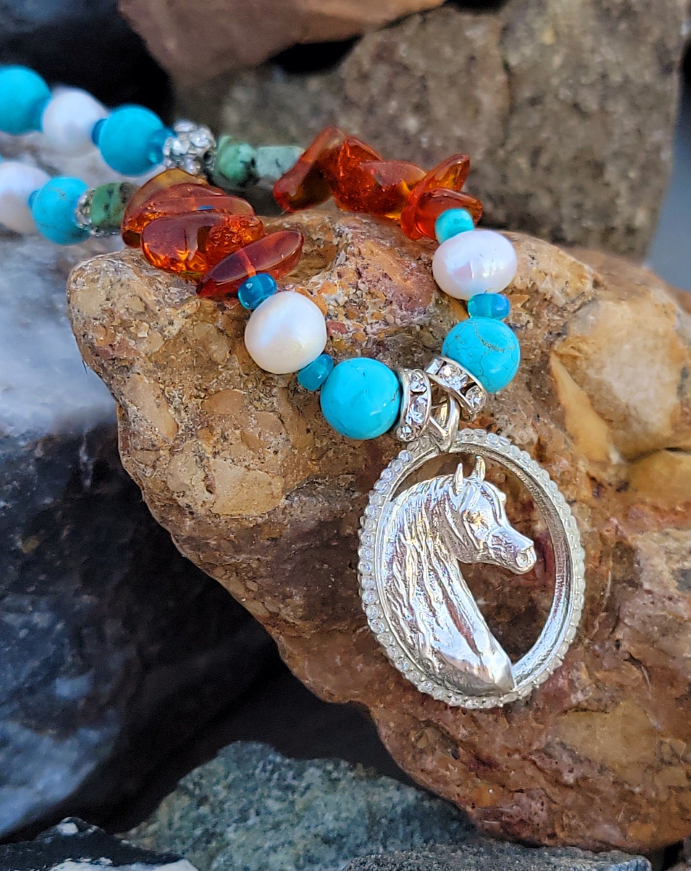 Sterling Silver CZ Arabian Horse Gemstone Necklace