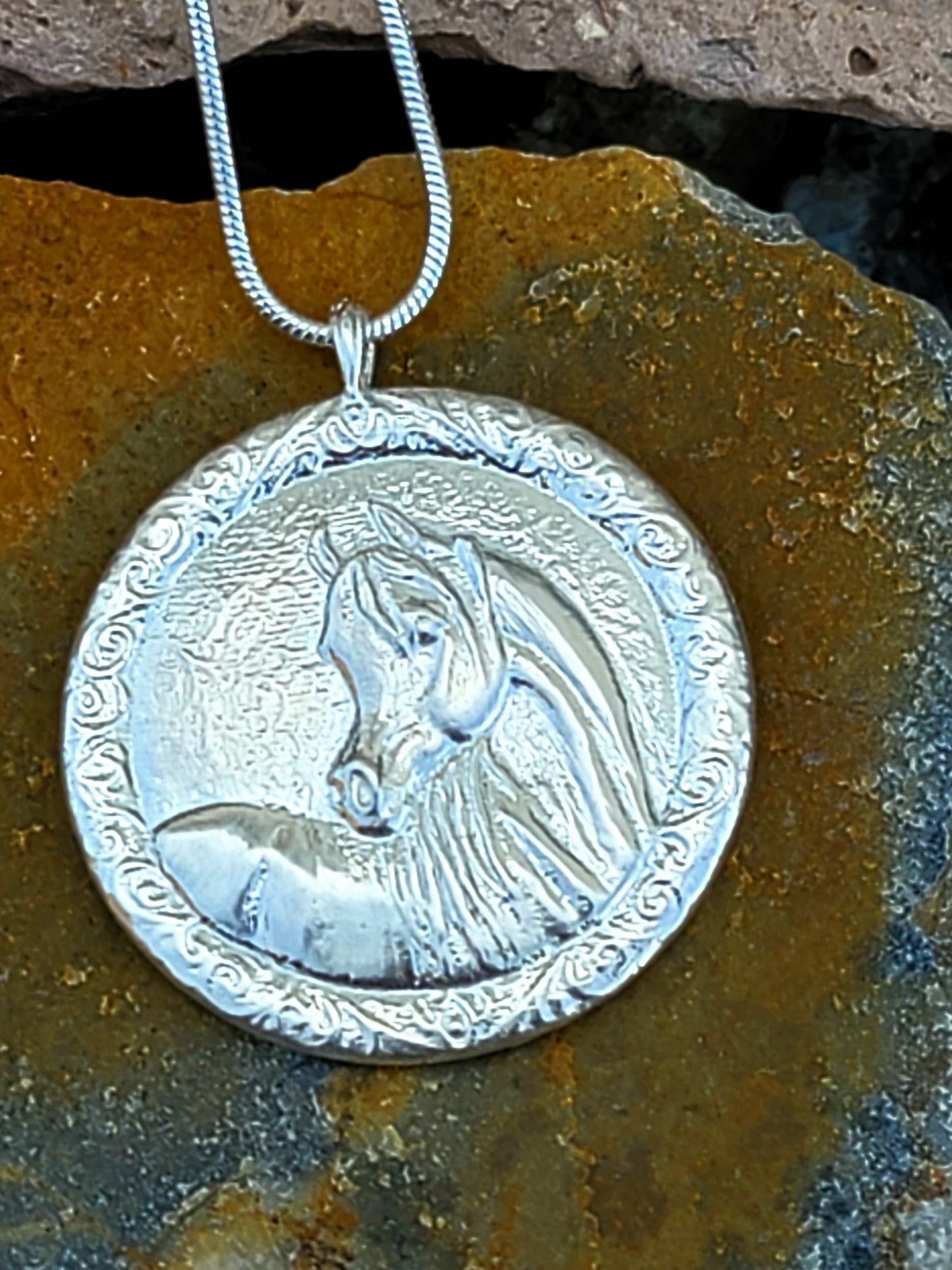 Sterling Silver Horse Portrait Medallion Necklace