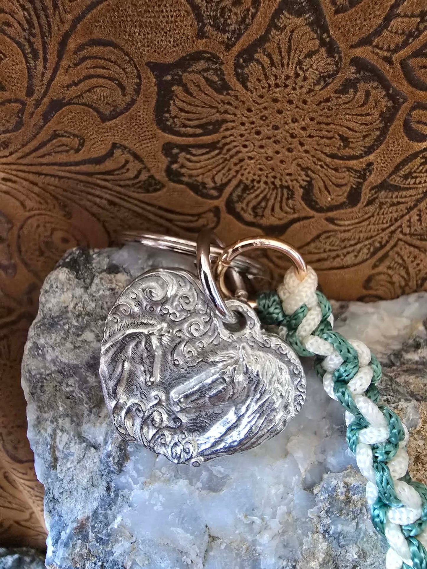 Mare and Foal Pewter Keychain and macrame braided lanyard