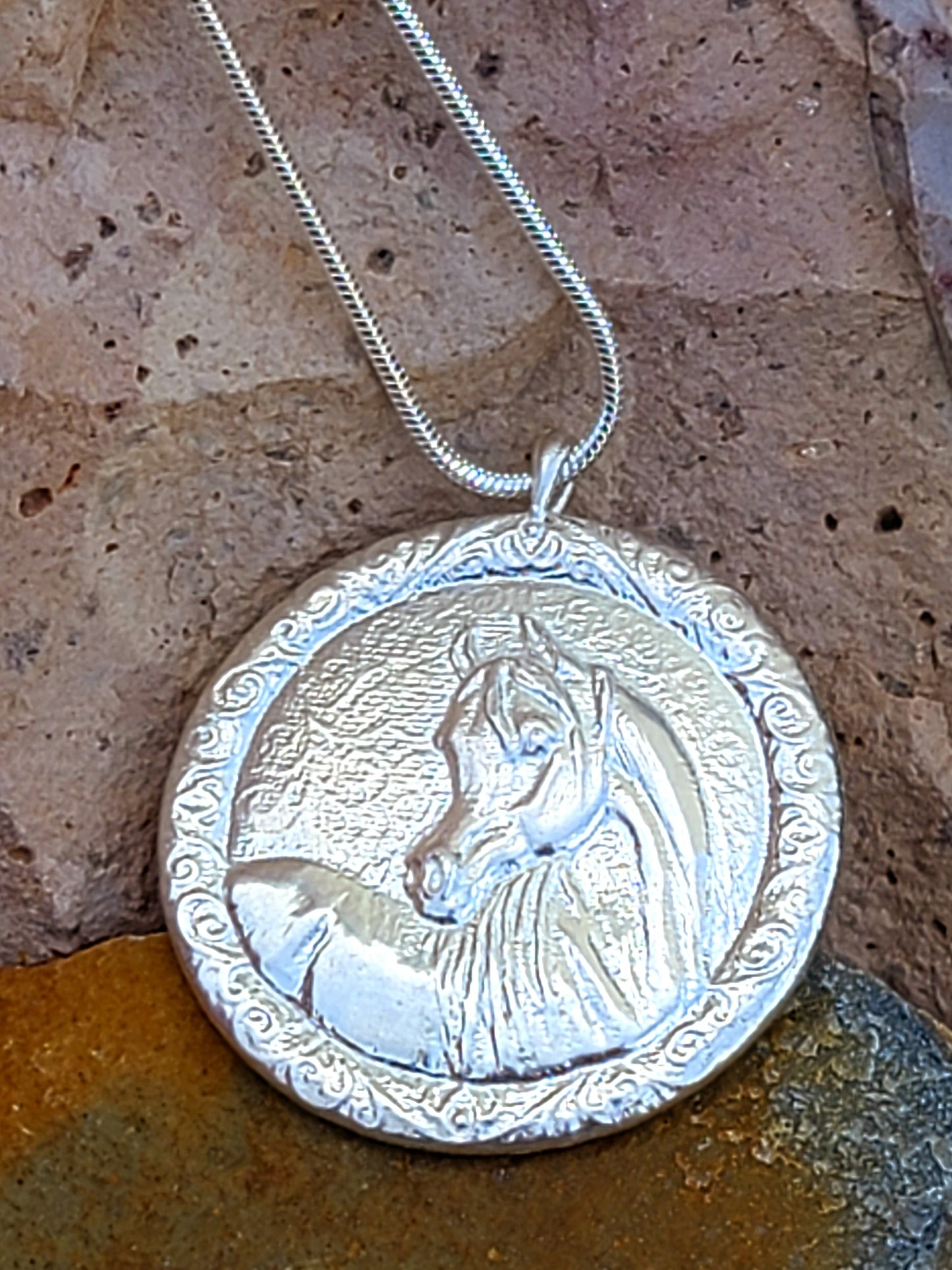 Sterling Silver Horse Portrait Medallion Necklace