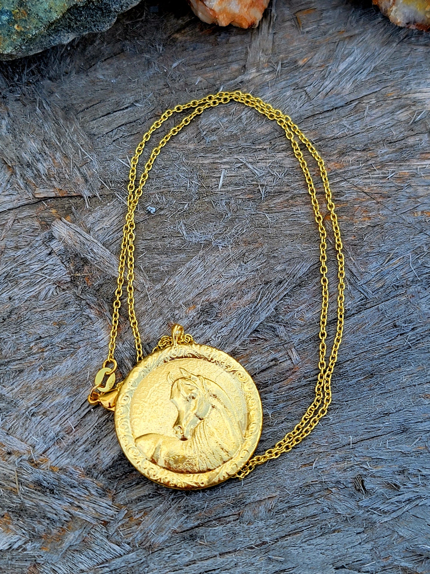 18K Gold Plated Arabian Horse Coin Medallion Necklace