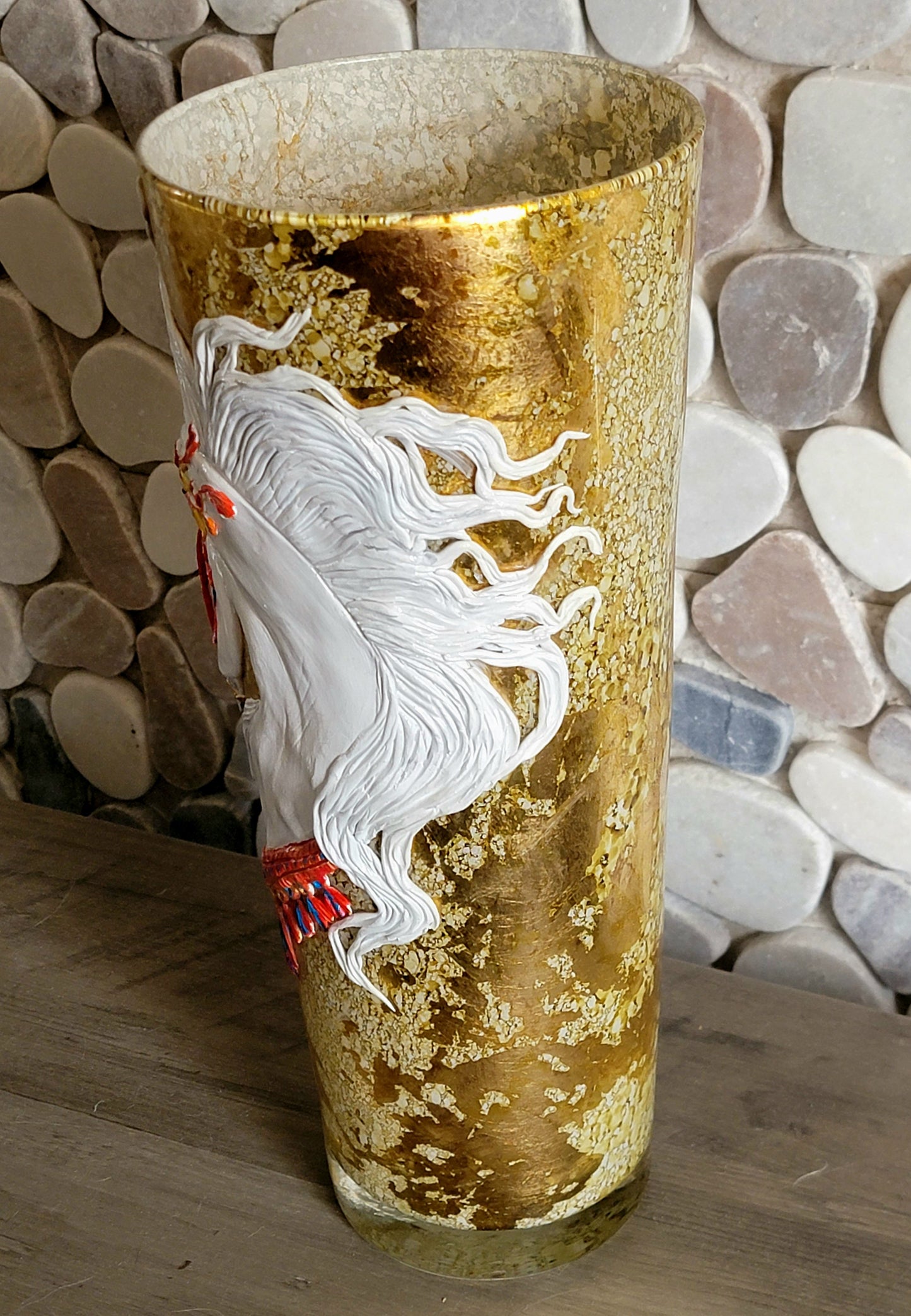 Arabian Nights Gold Crackle Glass Vase – Hand-Sculpted Original Art