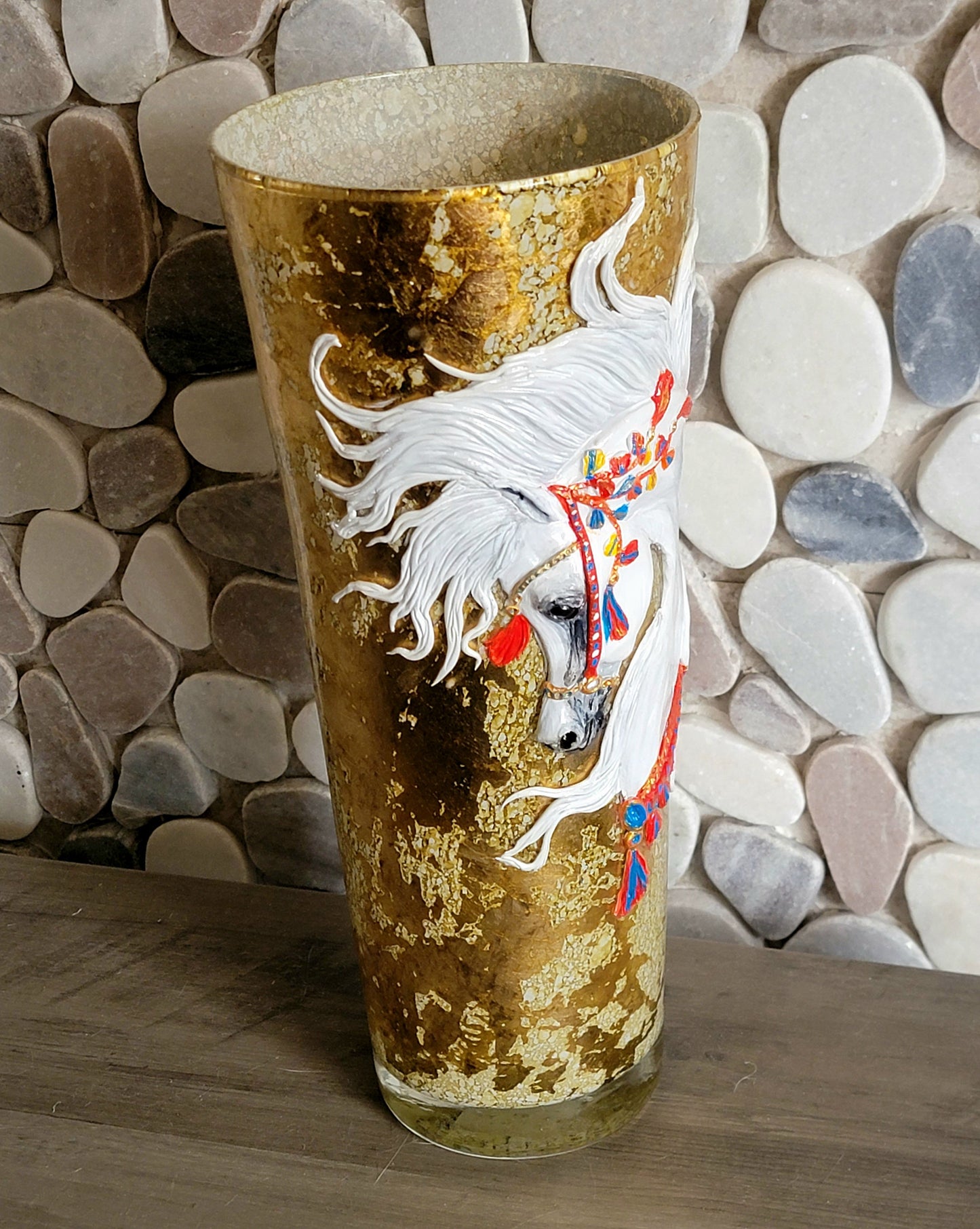 Arabian Nights Gold Crackle Glass Vase – Hand-Sculpted Original Art
