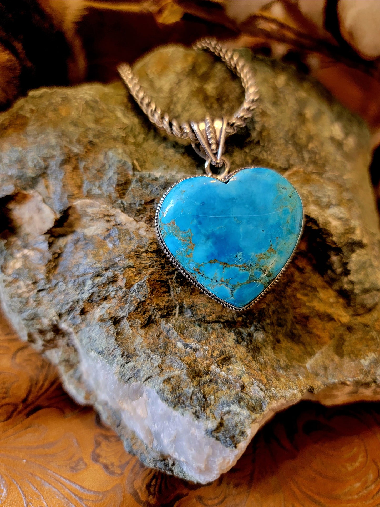 Turqouise Sterling Silver Heart Necklace Portrait pendant