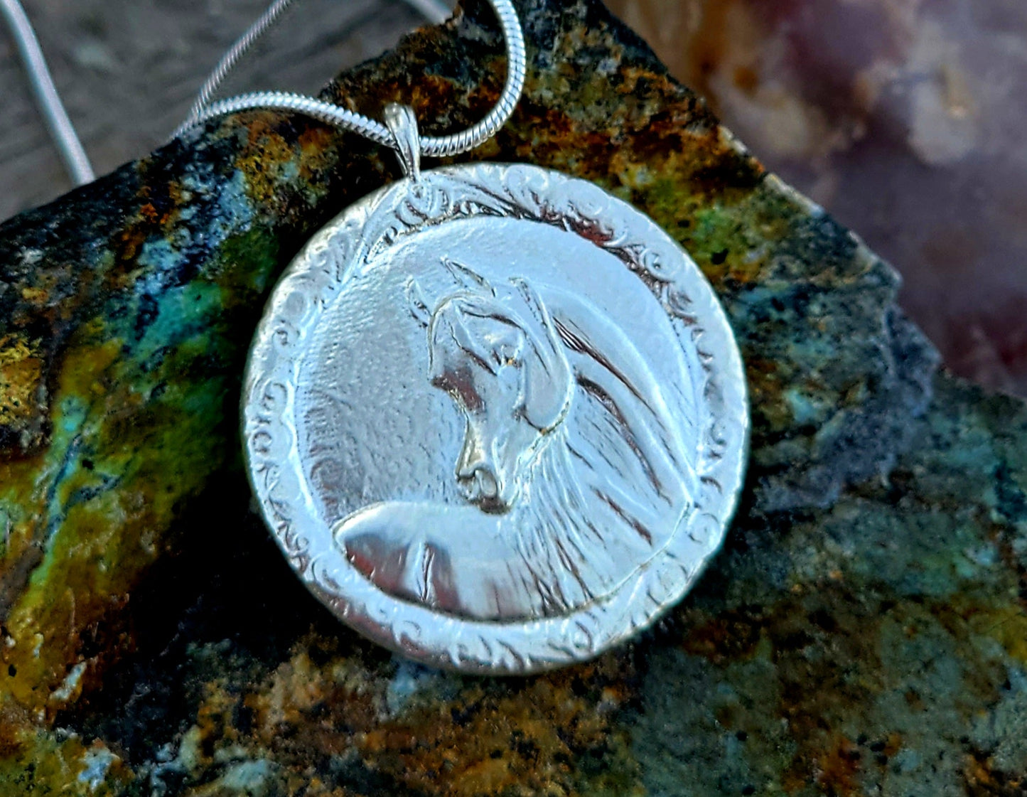 Sterling Silver Horse Portrait Medallion Necklace