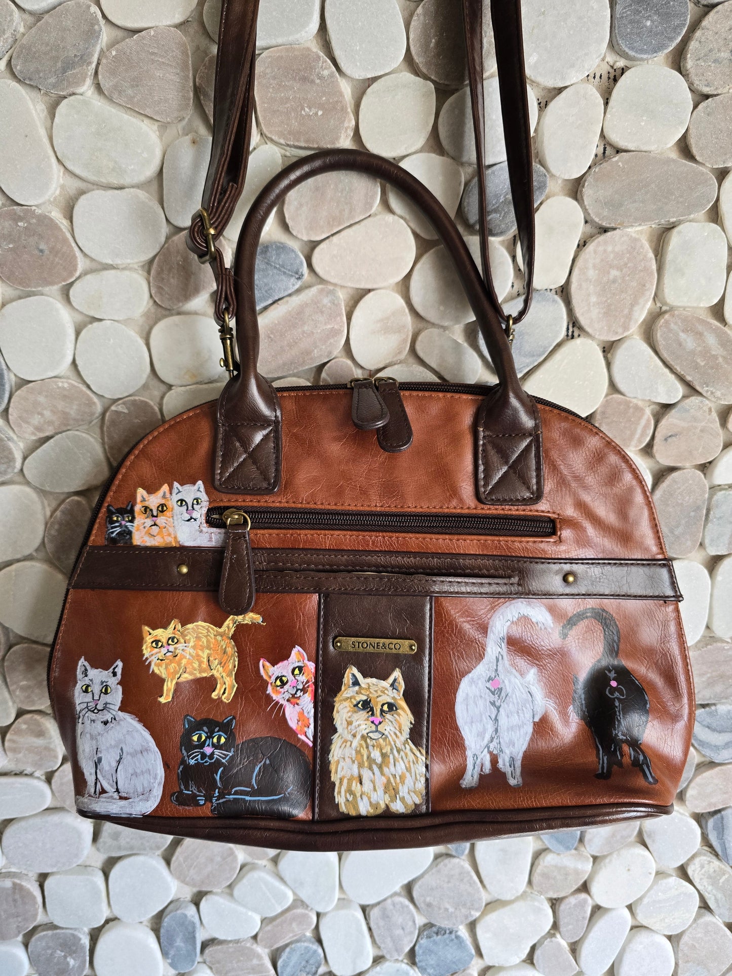 One of a Kind Hand-Painted Cat Handbag