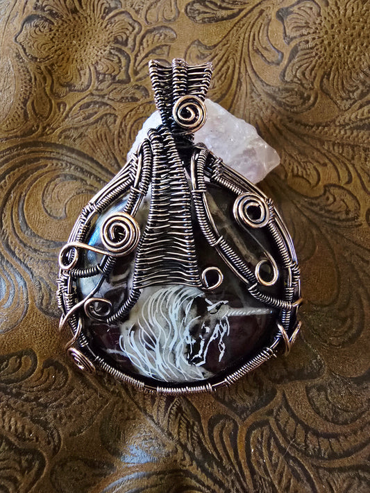 Natural Unicorn Picasso Jasper Wire Wrap Pendant