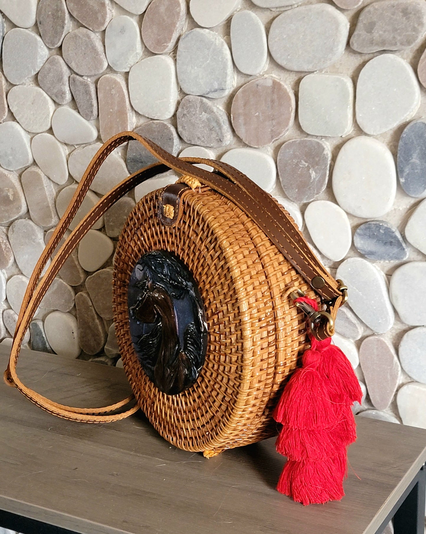 Moonlit Arabian — Hand-Painted, Hand Sculpted Vintage Rattan Crossbody Bag