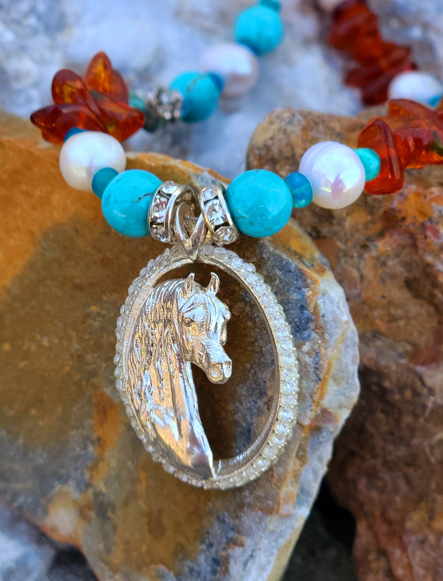 Sterling Silver CZ Arabian Horse Gemstone Necklace