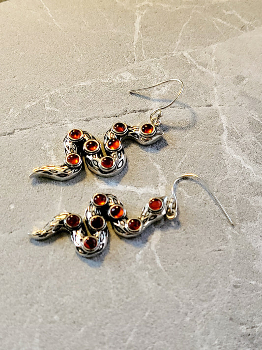 Sterling Silver Carnelian Rattlesnake Earrings