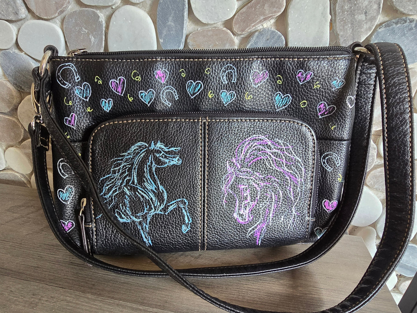 One of a Kind Hand-Painted Horse Crossbody Bag
