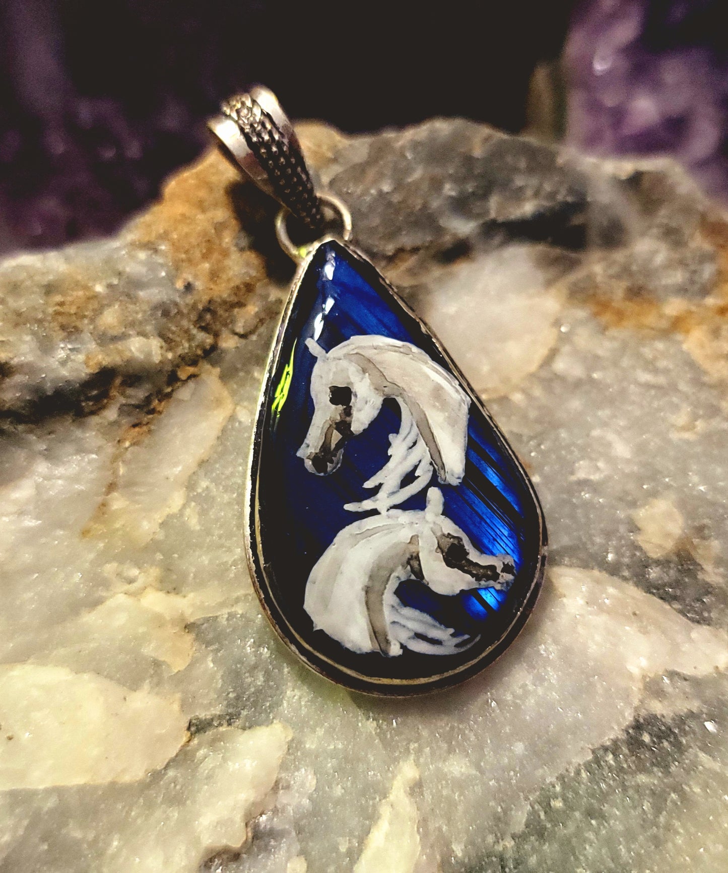 One-of-a-Kind Blue Flash Labradorite Sterling Silver Horse Pendant