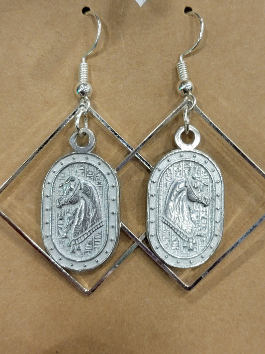 Arabian Horse Native Halter Egyptian Motif Pewter Earrings