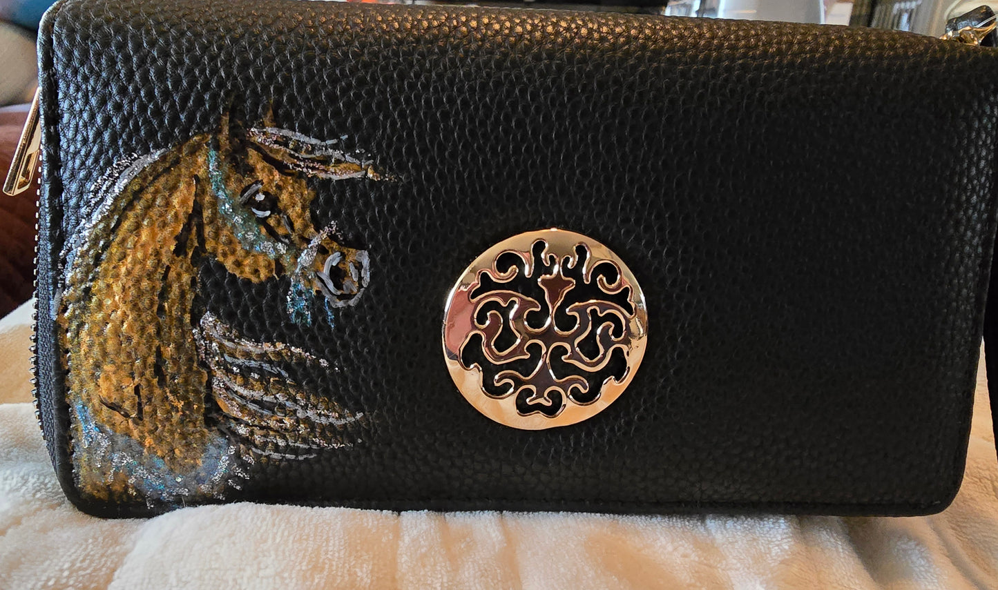 Hand-Painted Horse Wristlet Wallet — Resin Art with Glitter & Mica