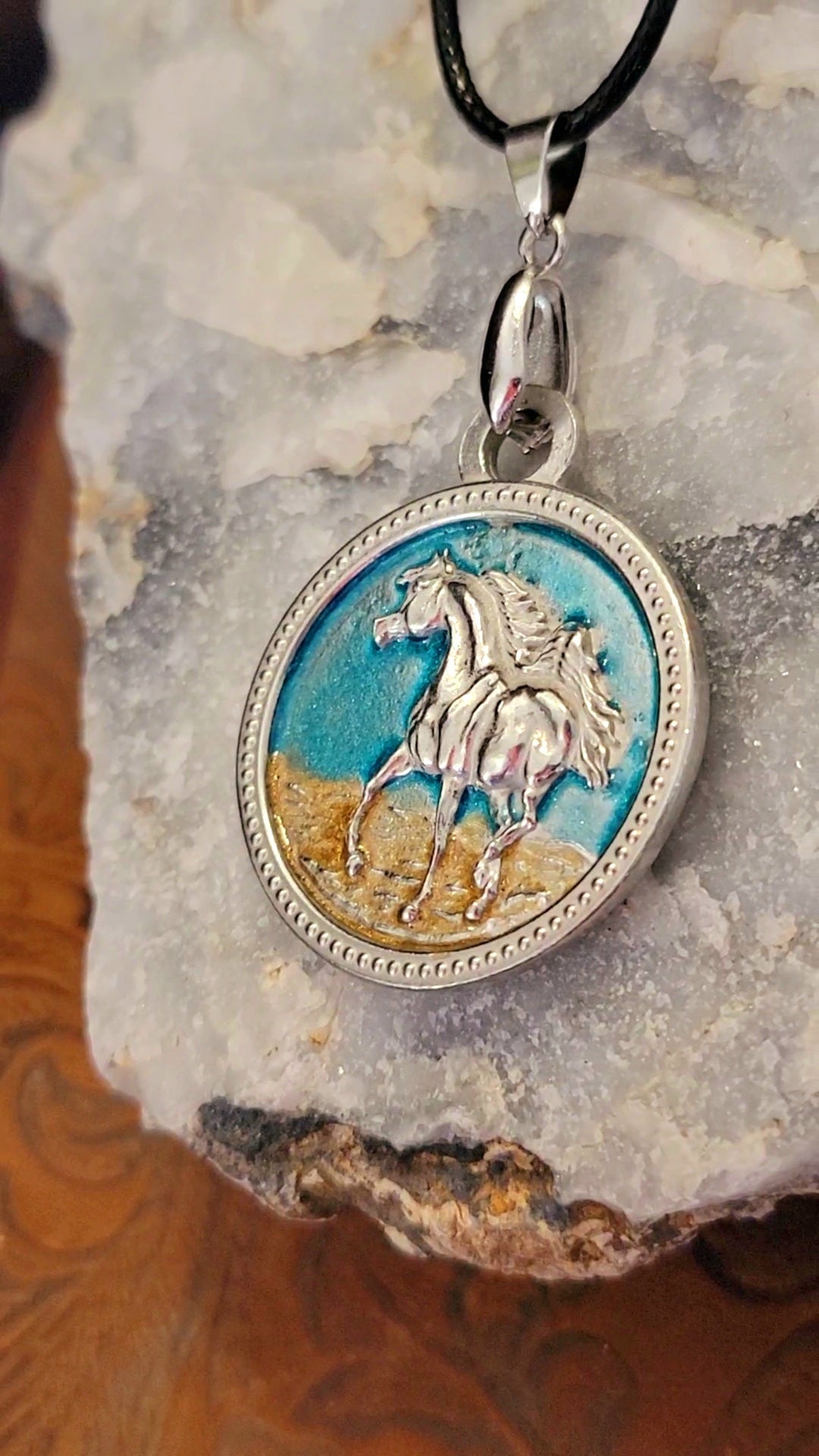 Desert Sky Trotting Arabian Pewter Hand Painted Pendant