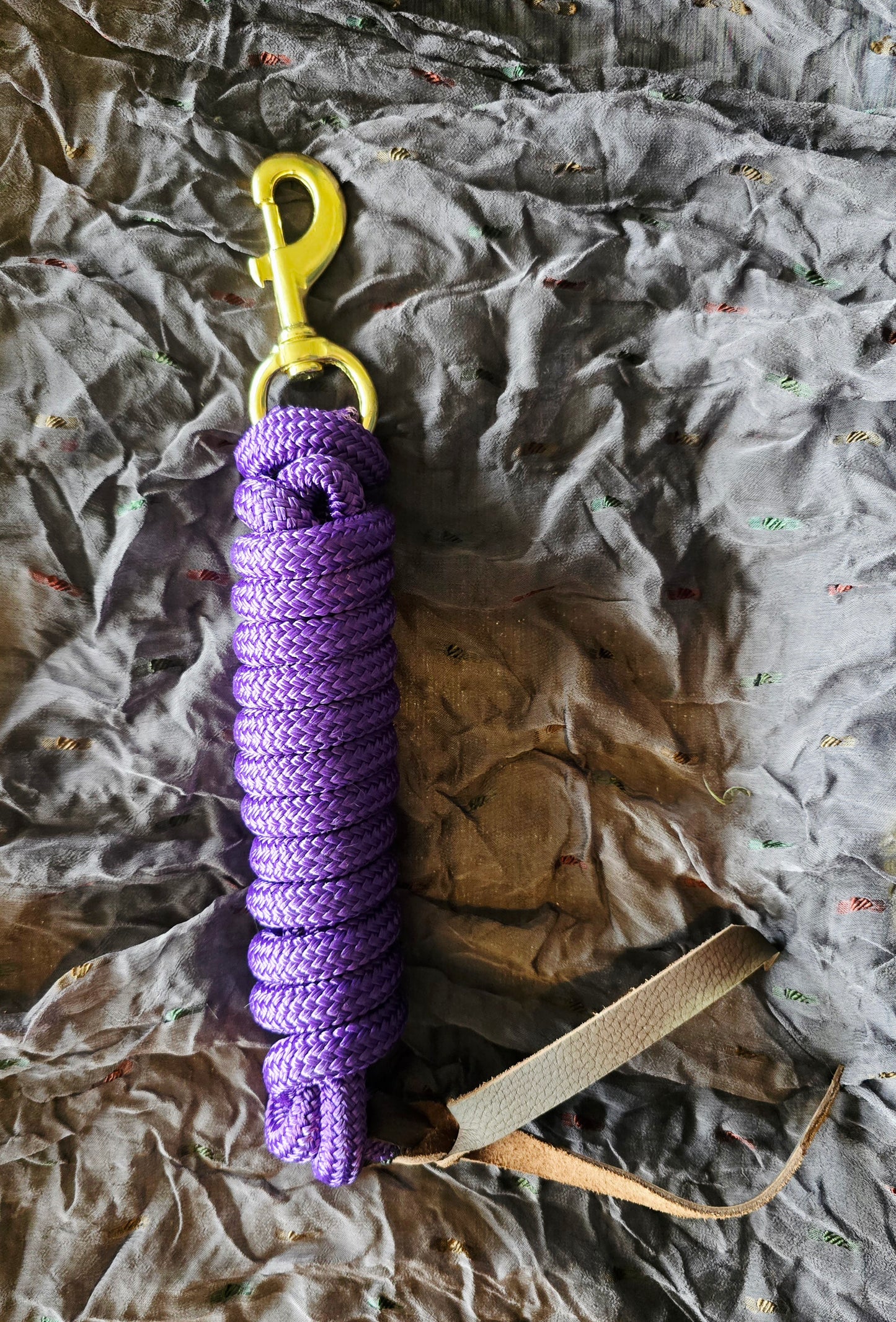 Handcrafted 10' Lead Rope with Leather Popper — Royal Purple