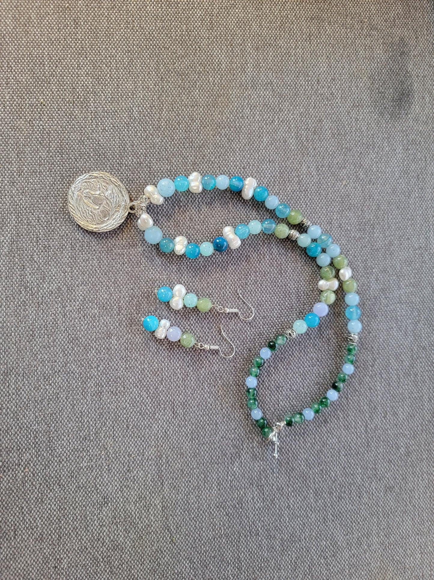 Beaded Gemstone Pewter Arabian Horse Necklace