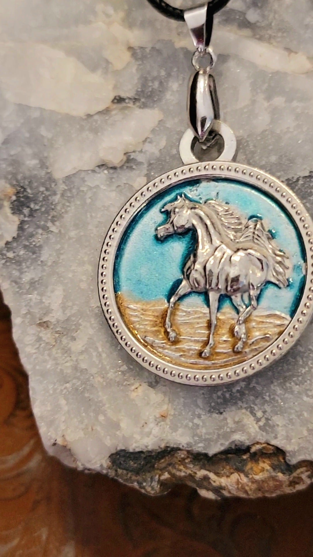 Desert Sky Trotting Arabian Pewter Hand Painted Pendant