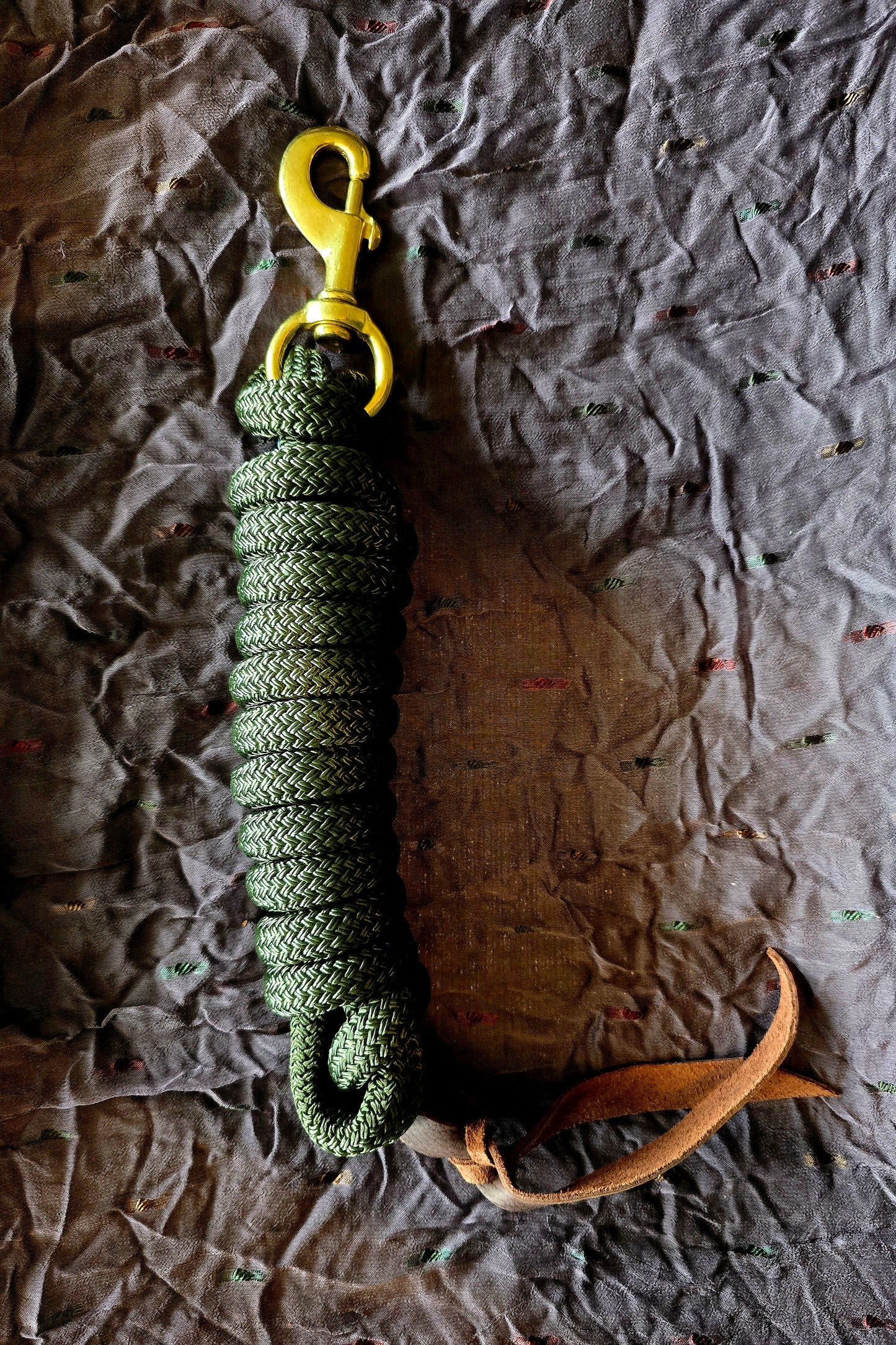 Handcrafted 10' Lead Rope with Leather Popper — Olive Green