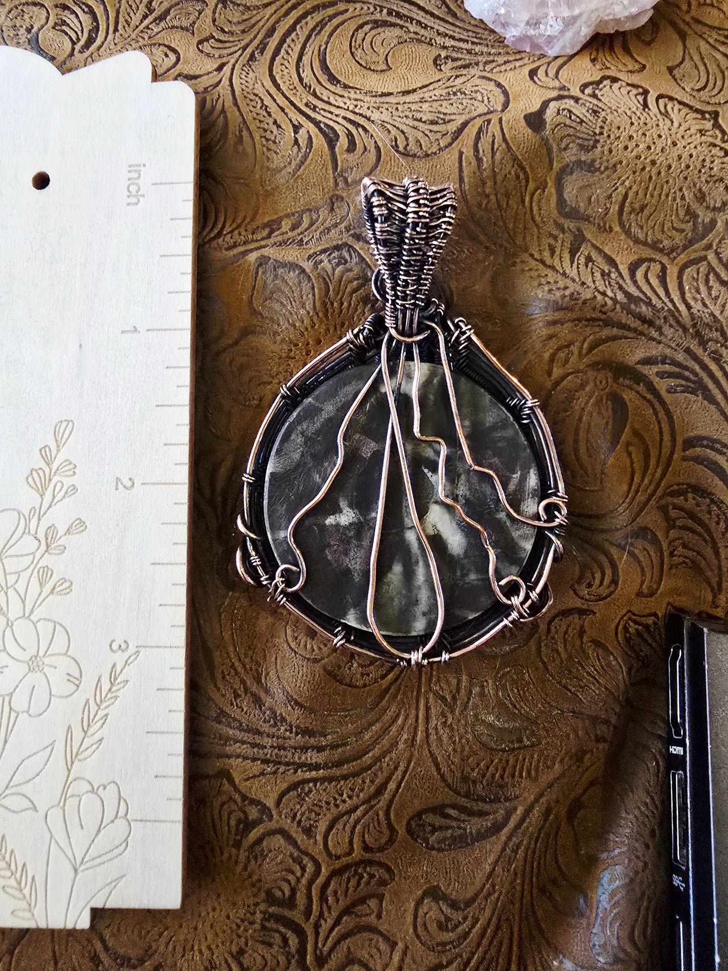 Natural Unicorn Picasso Jasper Wire Wrap Pendant