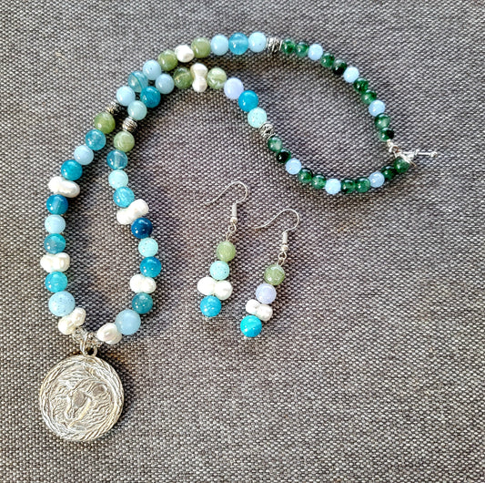 Beaded Gemstone Pewter Arabian Horse Necklace
