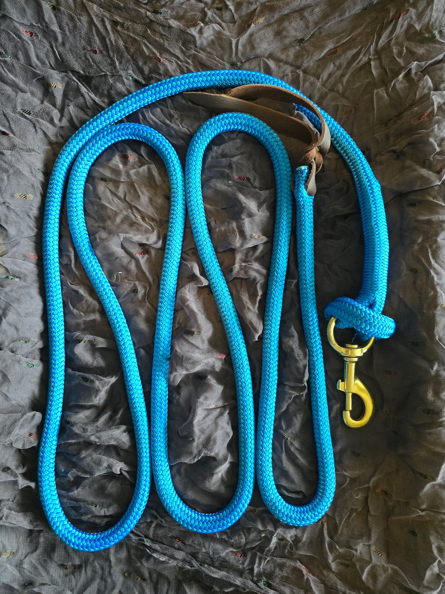 Handcrafted 10' Lead Rope with Leather Popper — Sky Blue
