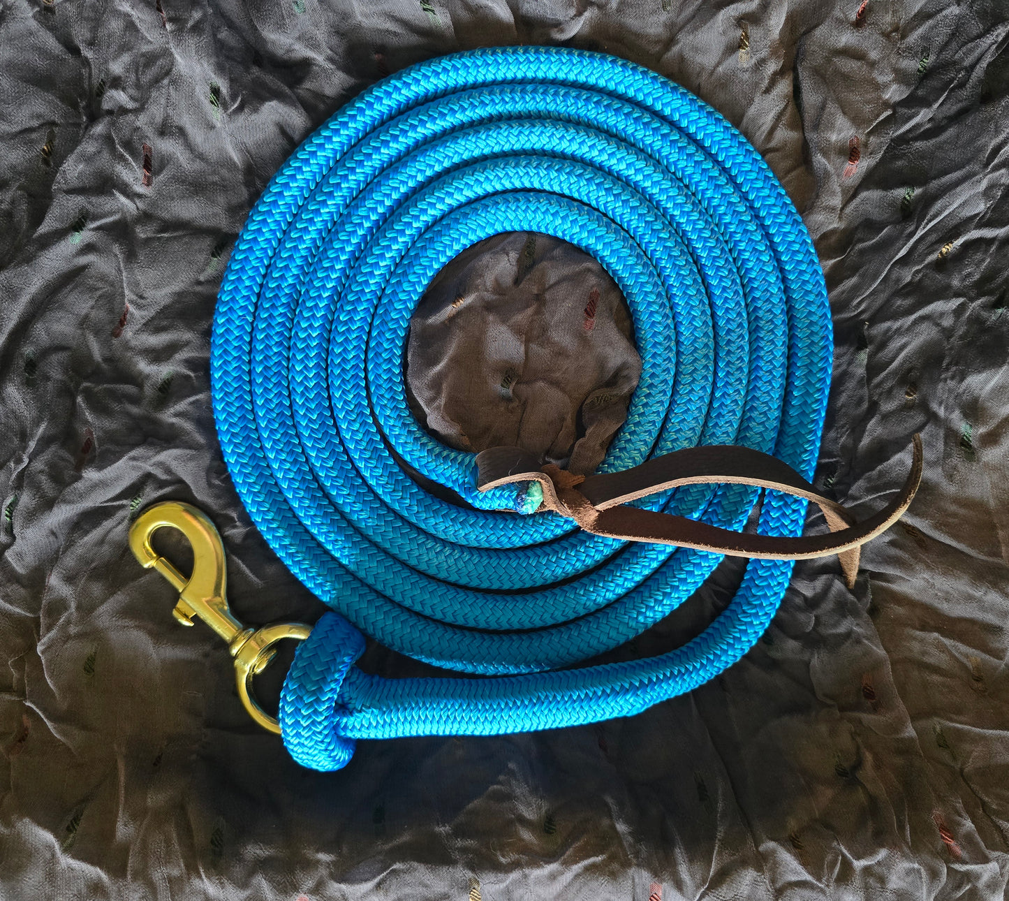 Handcrafted 10' Lead Rope with Leather Popper — Sky Blue