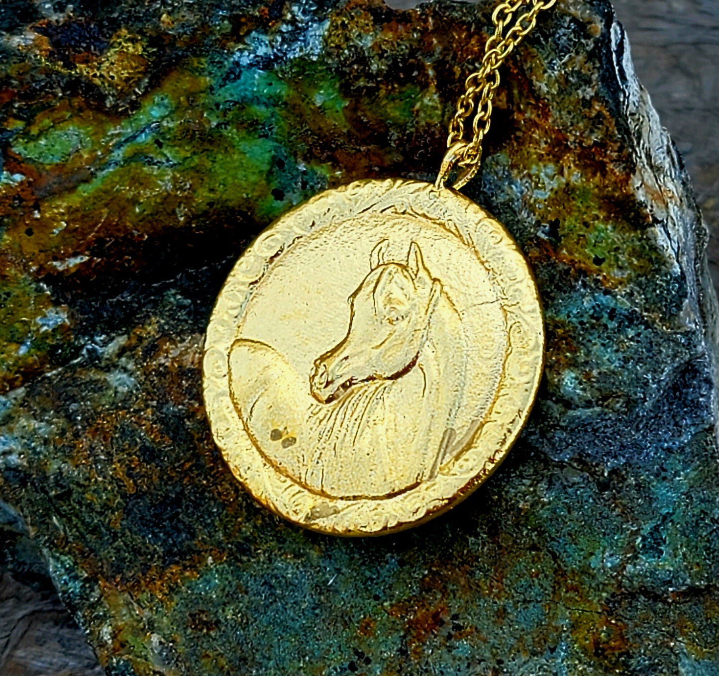 18K Gold Plated Arabian Horse Coin Medallion Necklace