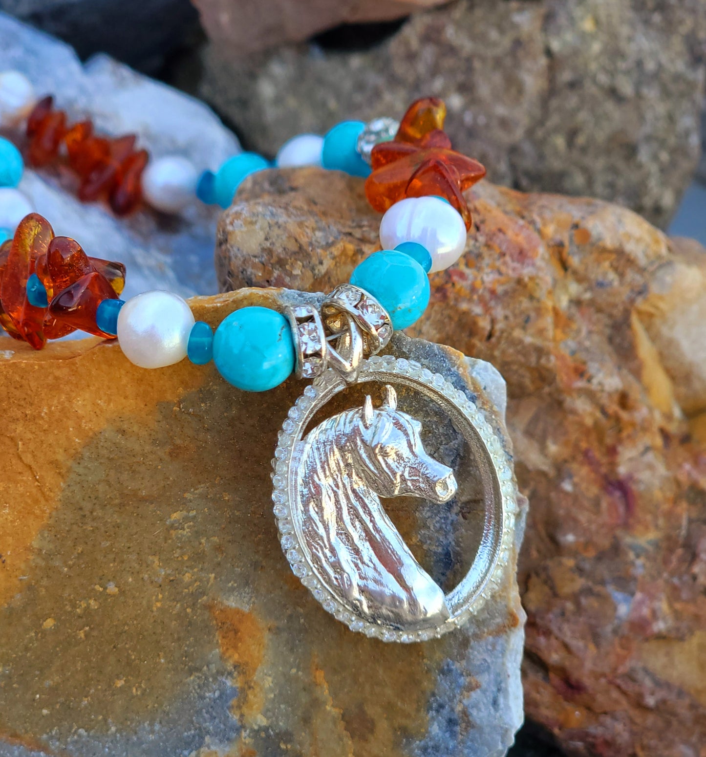 Sterling Silver CZ Arabian Horse Gemstone Necklace