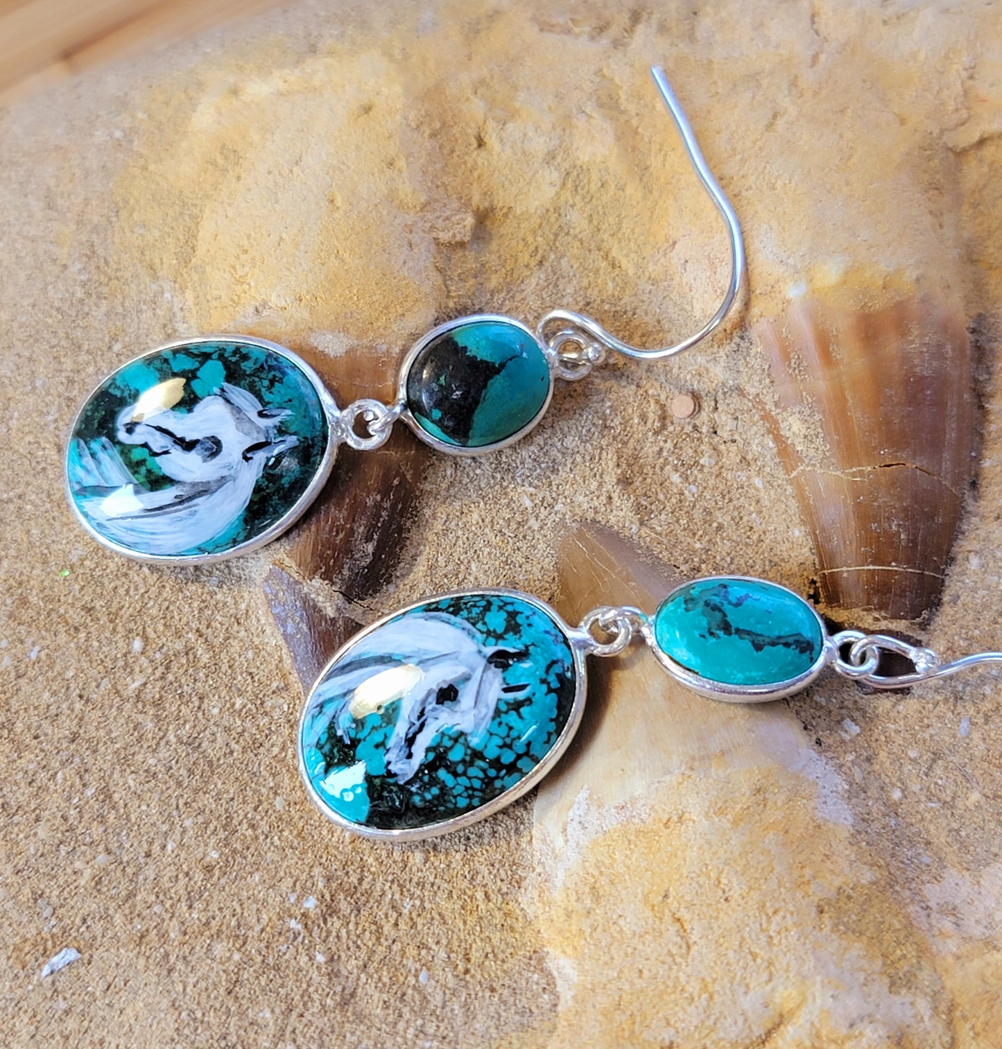Sterling Silver Turquoise Hand Painted Arabian Horse earrings