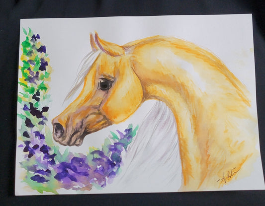 Palomino Horse Original Watercolor Painting 9x12"