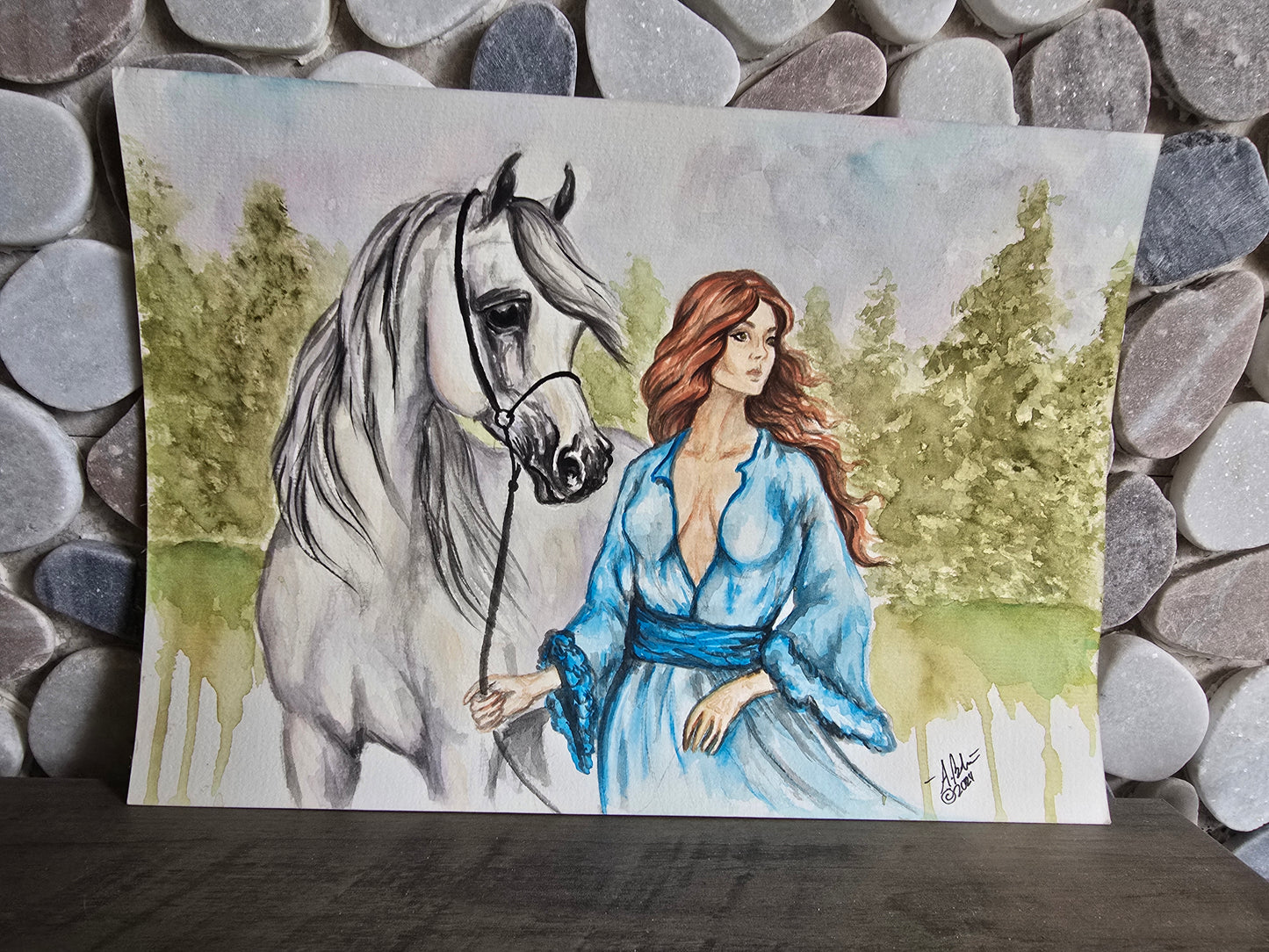 The Bond — Original Watercolor, Woman & Arabian Horse 9x12”