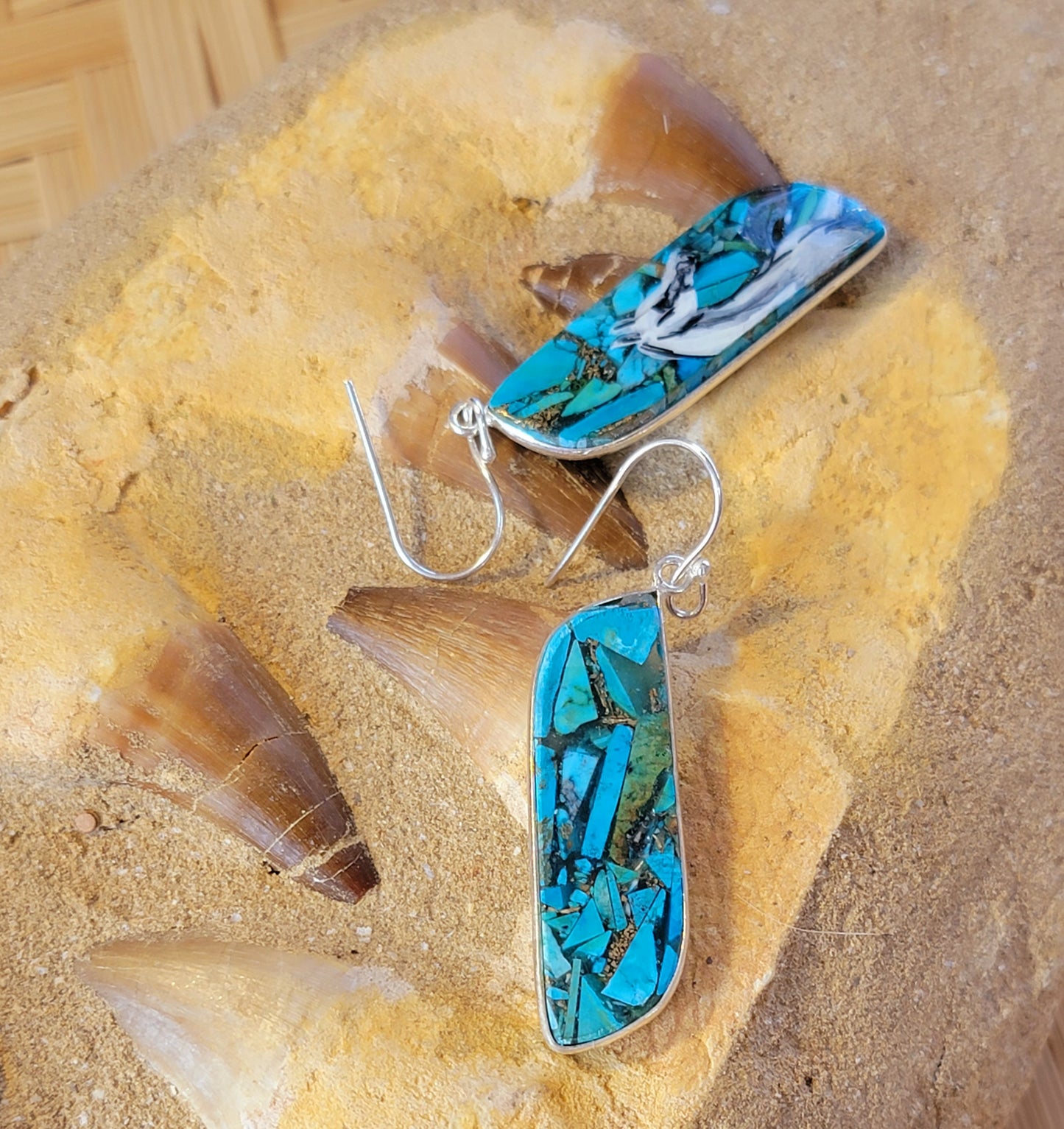 Hand Painted Arabian Turquoise Slab Earrings