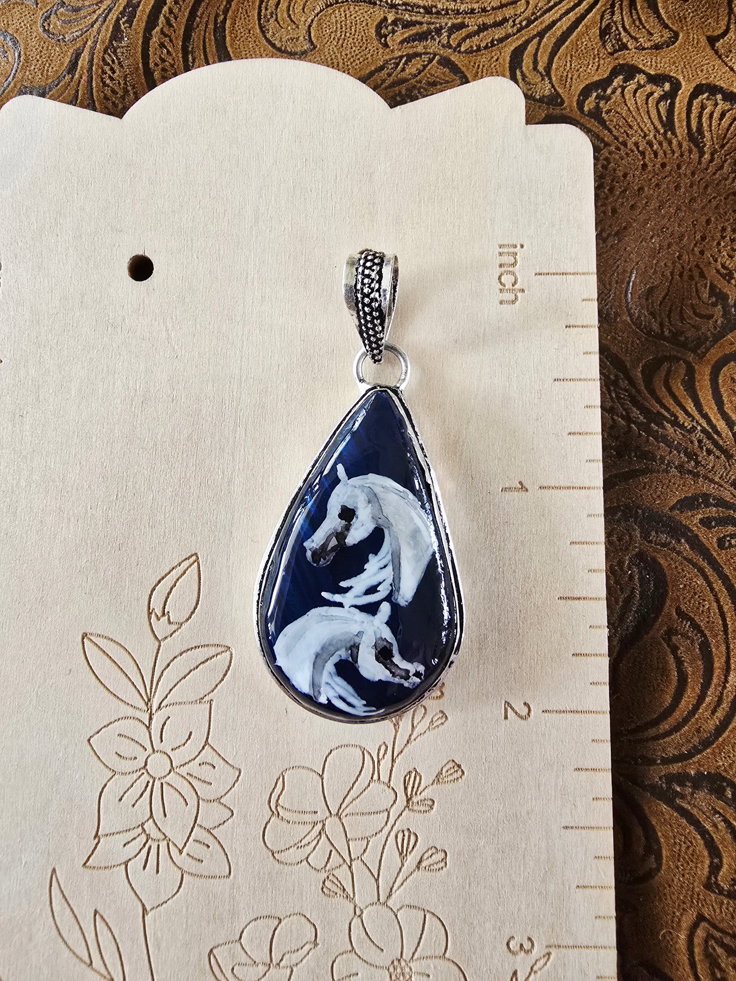 Labradorite Horse Pendant – Handpainted Original Art
