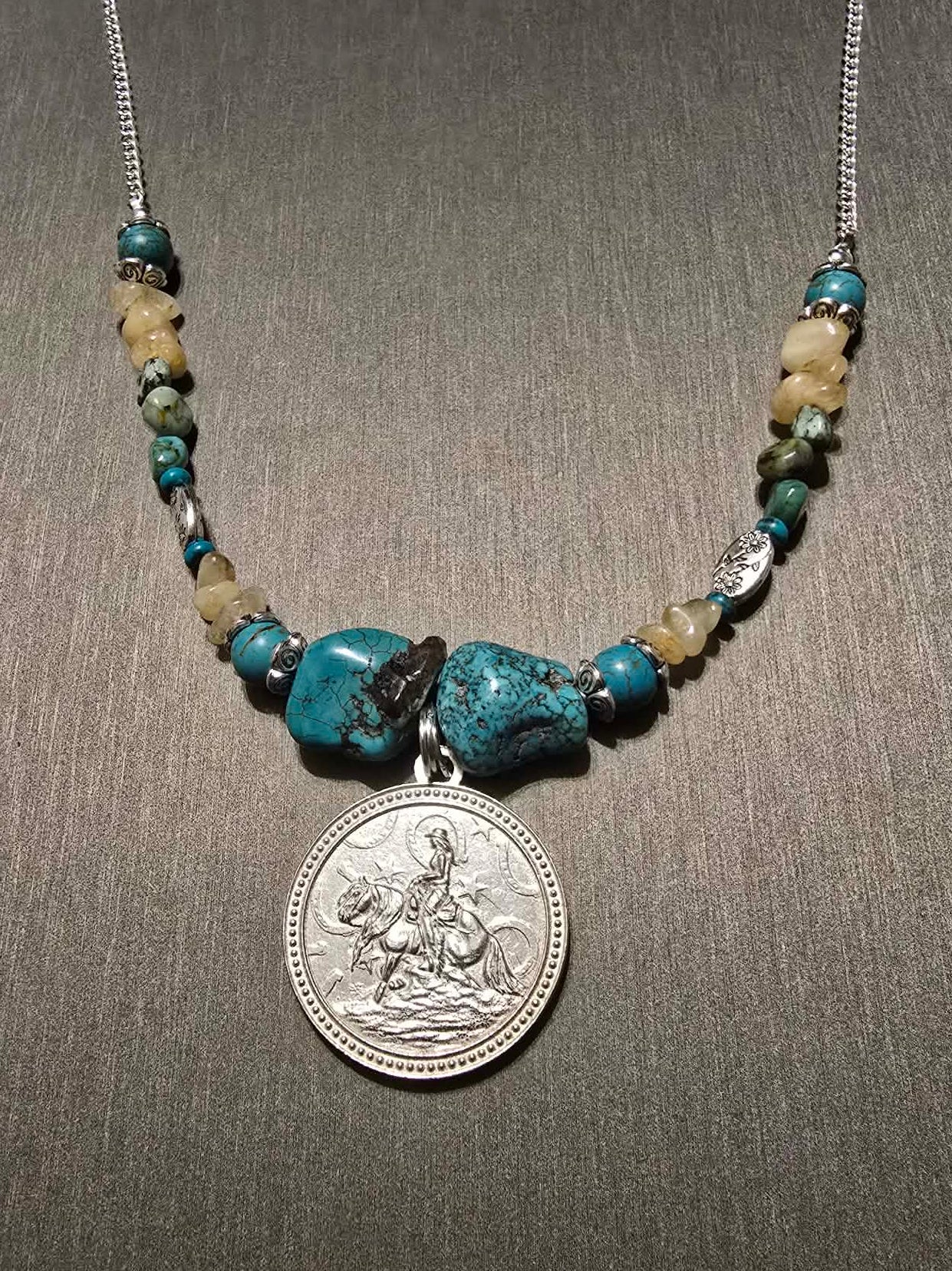 Reining Horse Turquoise Gemstone Necklace Cowgirl Horse Jewelry