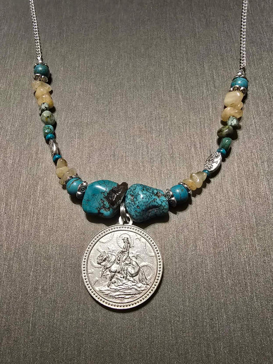 Reining Horse Turquoise Gemstone Necklace Cowgirl Horse Jewelry