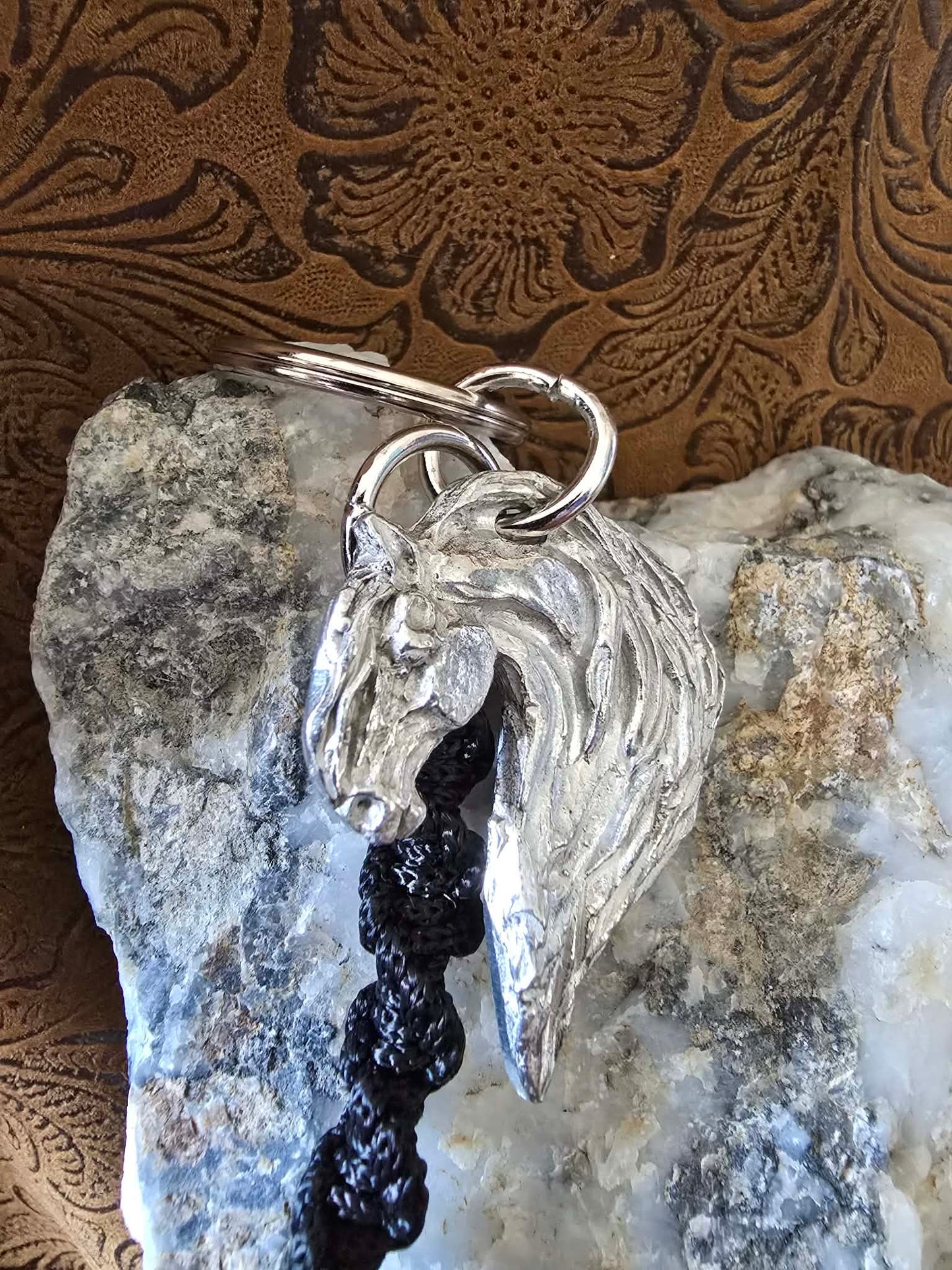 Fantasy Horse pewter Keychain Macrame lanyard