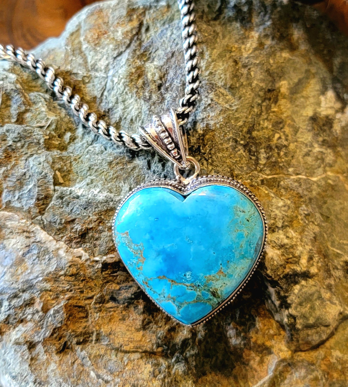 Turqouise Sterling Silver Heart Necklace Portrait pendant