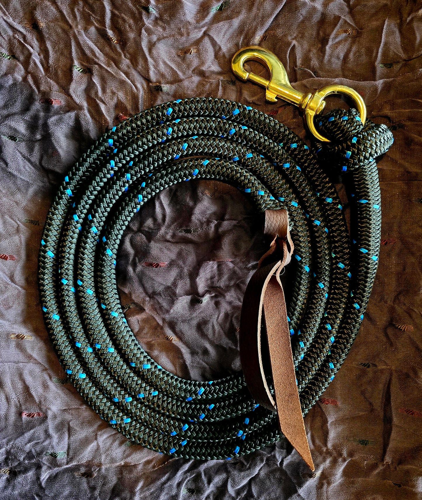 Handcrafted 10' Lead Rope with Leather Popper — Starry Night (Black with Blue)