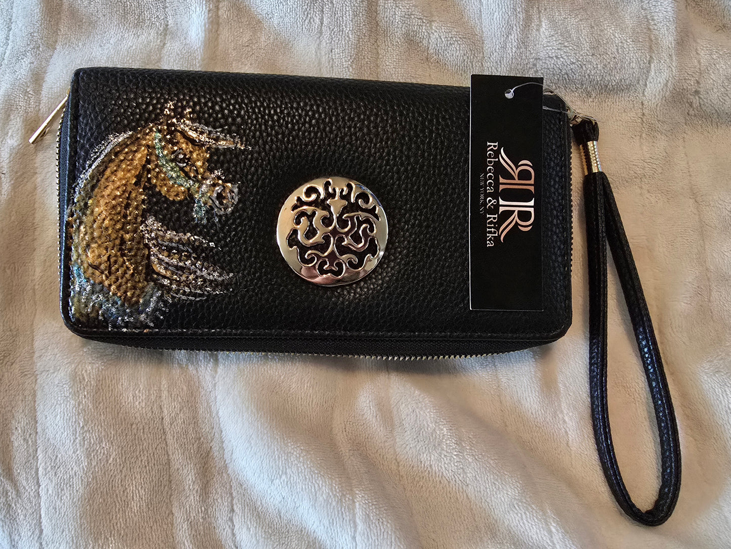 Hand-Painted Horse Wristlet Wallet — Resin Art with Glitter & Mica