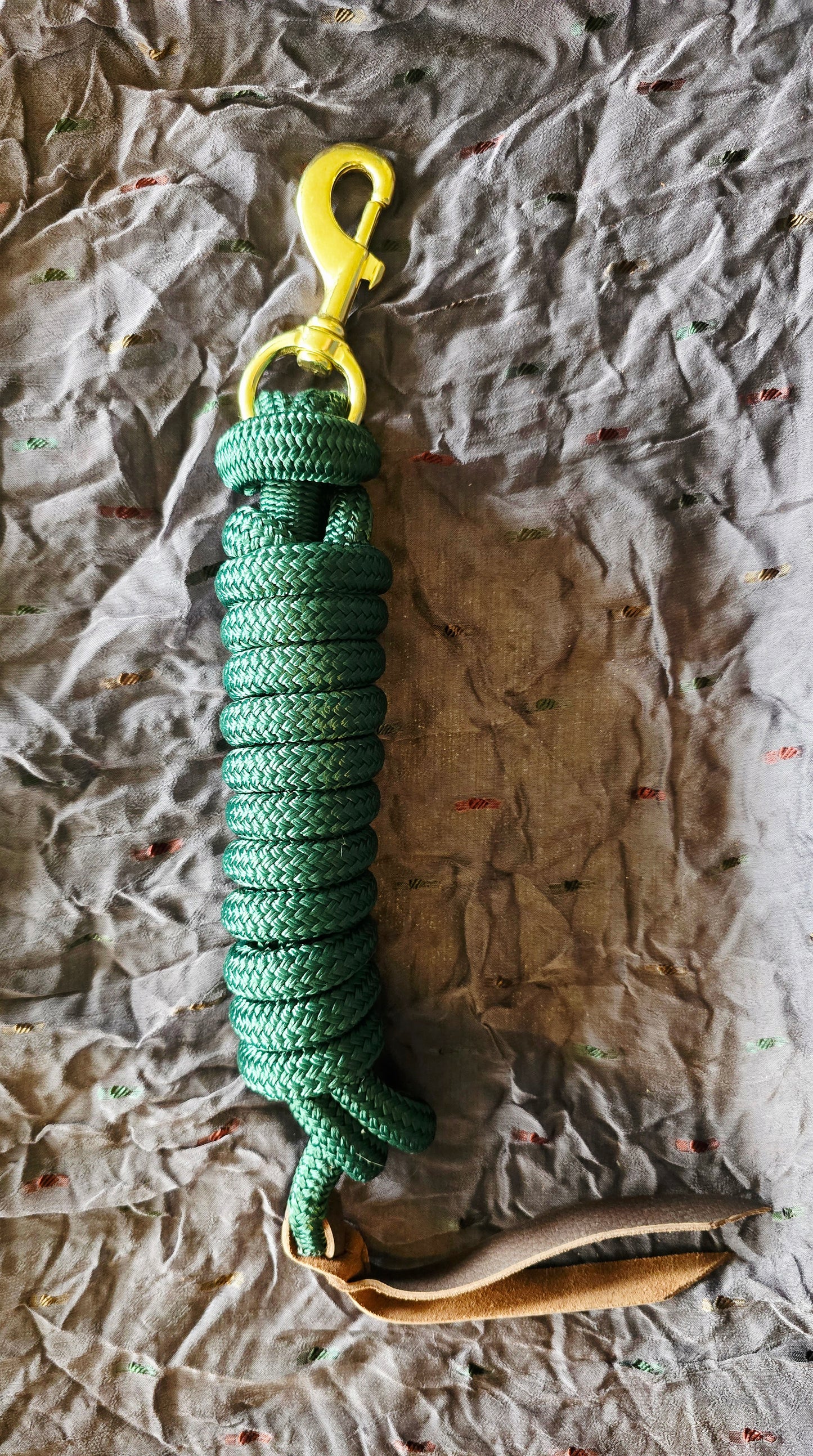 Handcrafted 10' Lead Rope with Leather Popper — Hunter Green