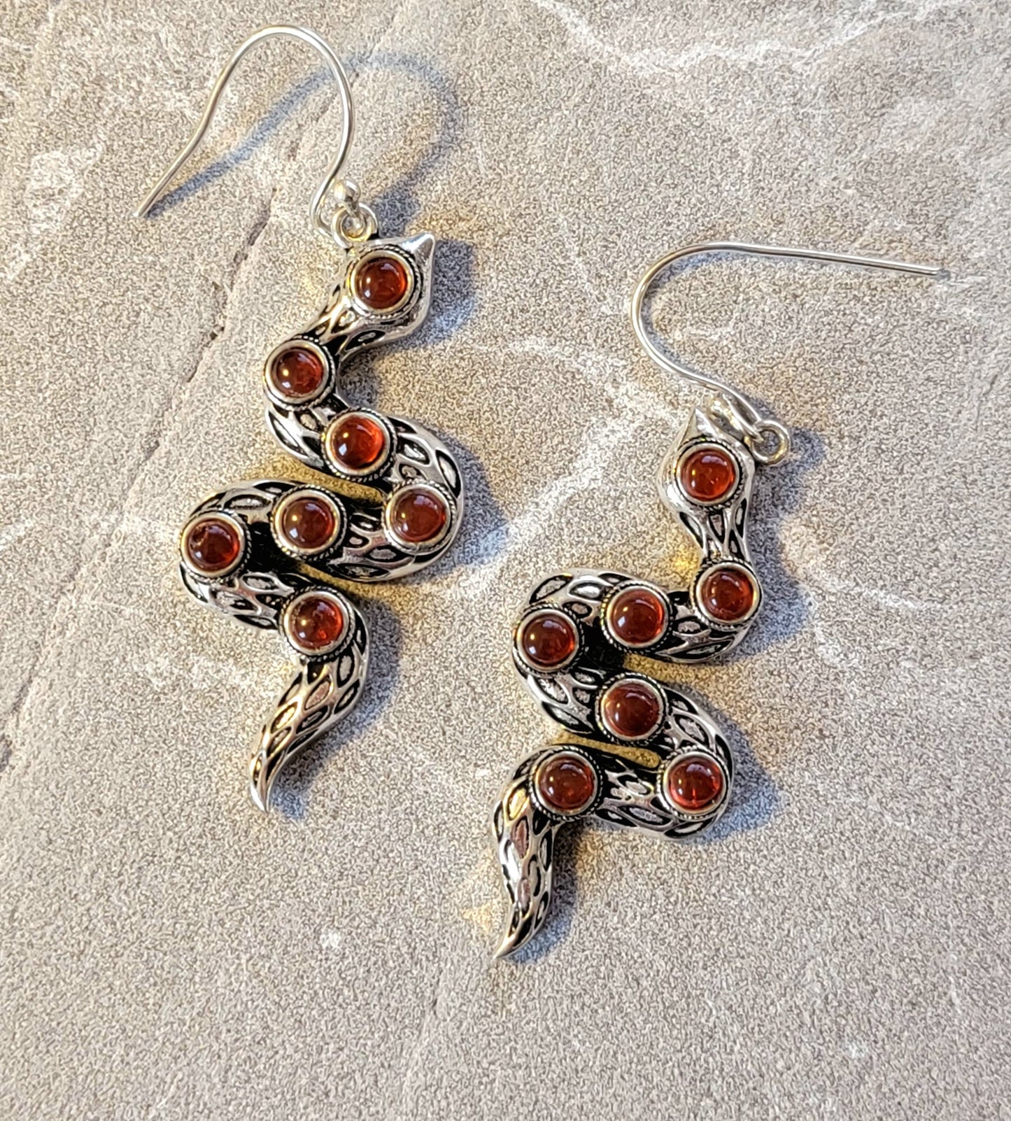 Sterling Silver Carnelian Rattlesnake Earrings