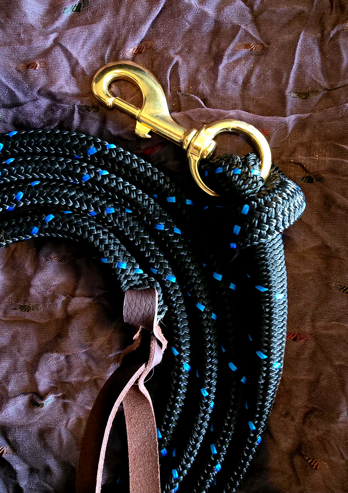 Handcrafted 10' Lead Rope with Leather Popper — Starry Night (Black with Blue)