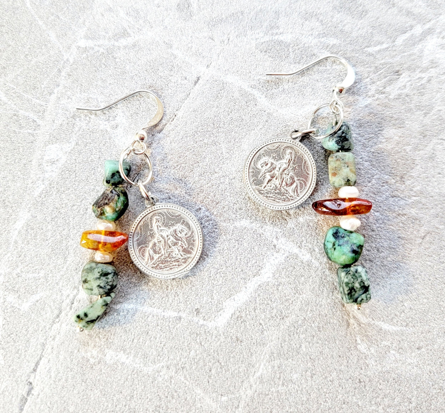Reining Horse Pewter Charm Gemstone Earrings