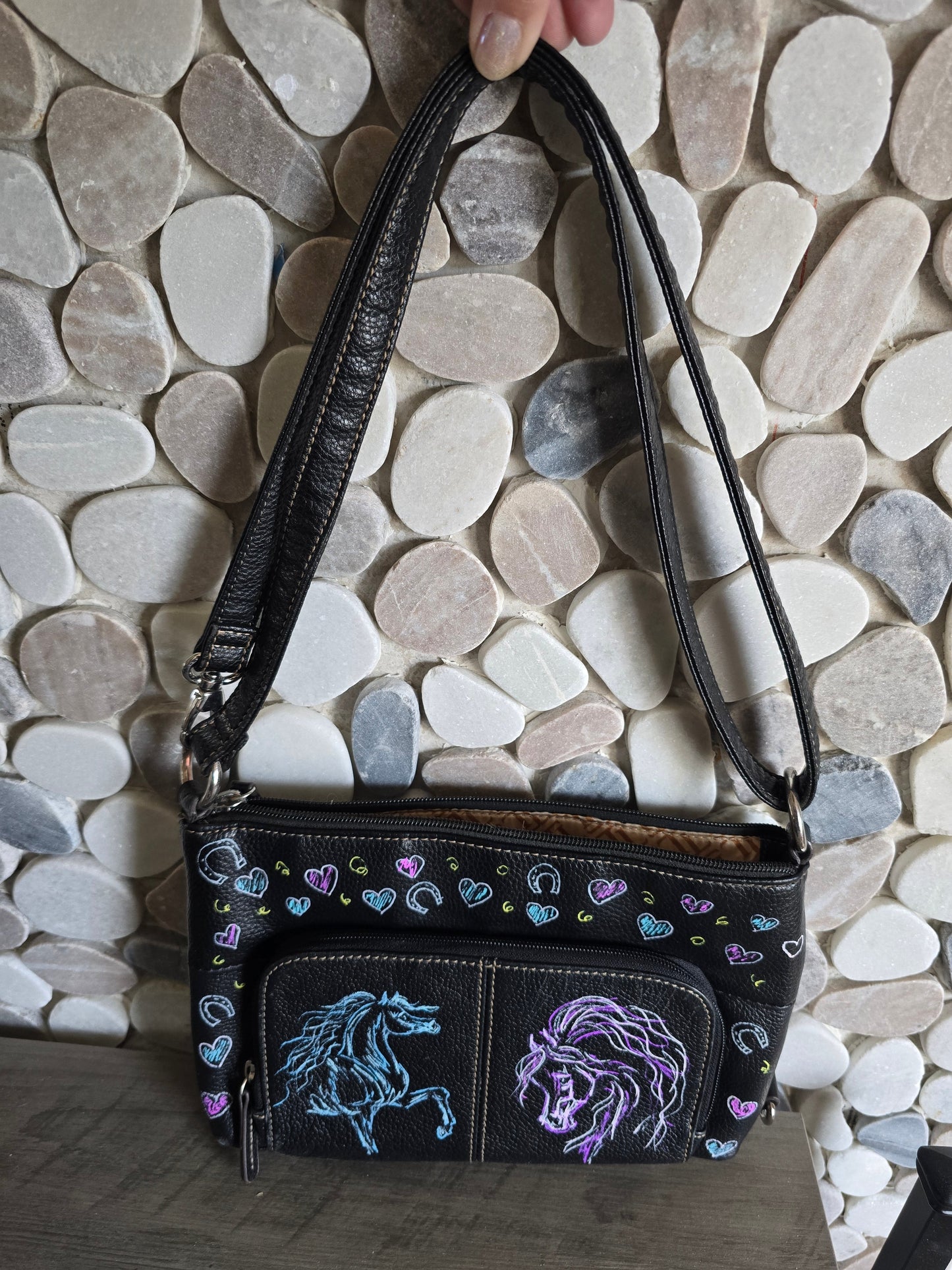 One of a Kind Hand-Painted Horse Crossbody Bag