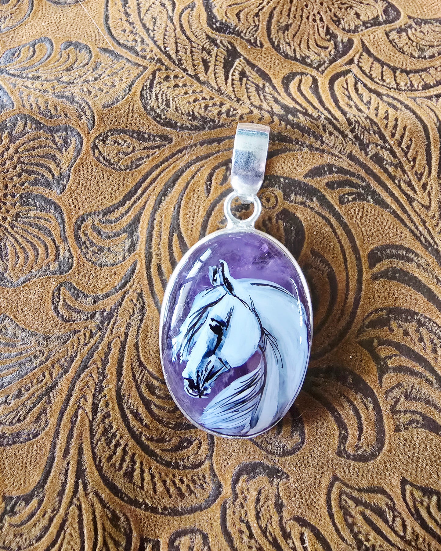Rose Quartz Horse Pendant – Handpainted Original Art