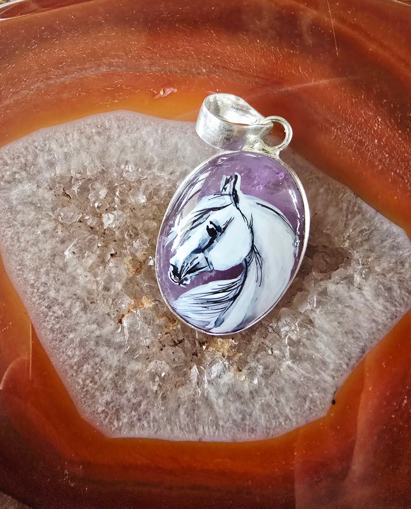 Rose Quartz Horse Pendant – Handpainted Original Art